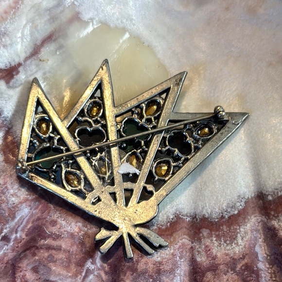 Vintage Silver Brooch with Red and Green Accents - Picture 5 of 8